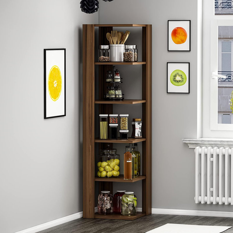 Latitude Run® ANKLE Corner Bookcase for Kitchen Shelving and Storage